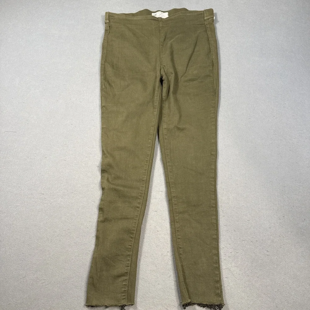 Free People Pull On Jeans Womens 29x26 Olive Green Skinny Leg Raw Hem Stretchy